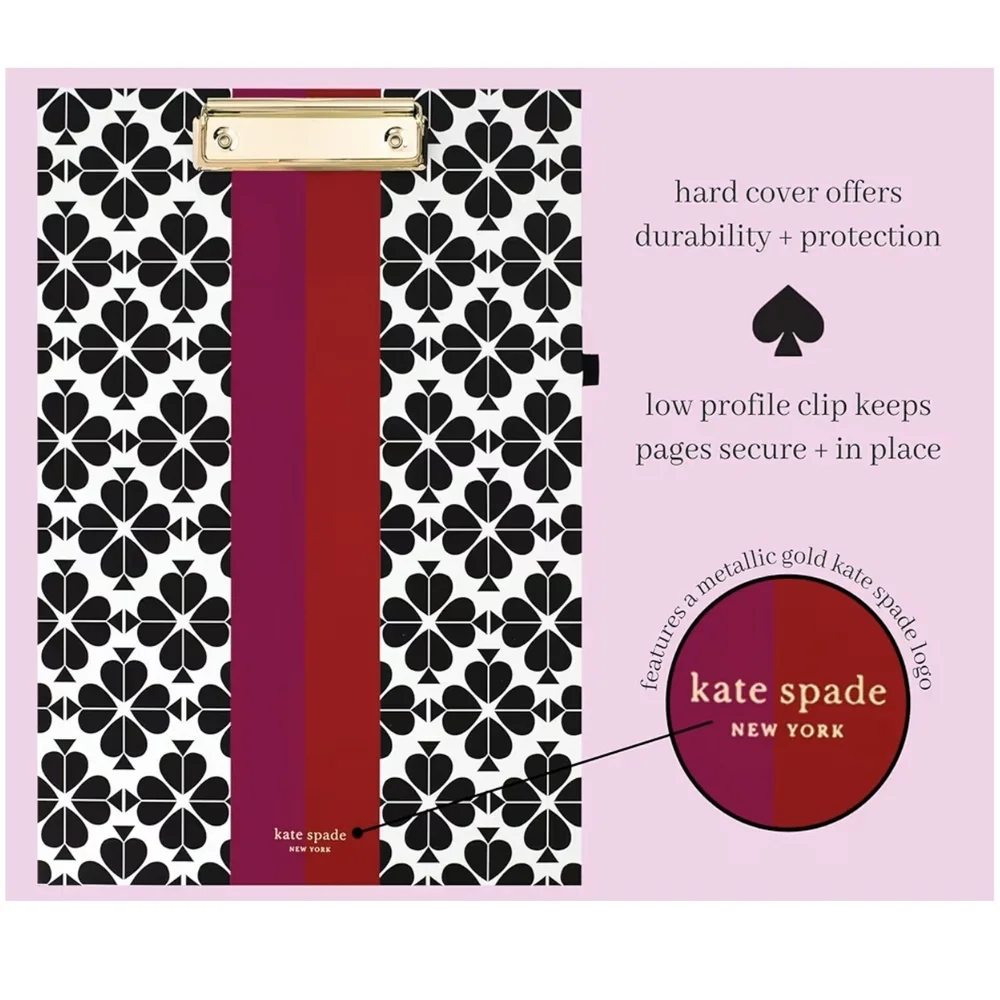 NWT Kate Spade Black Spade Flower Clipboard Folio includes Notepad